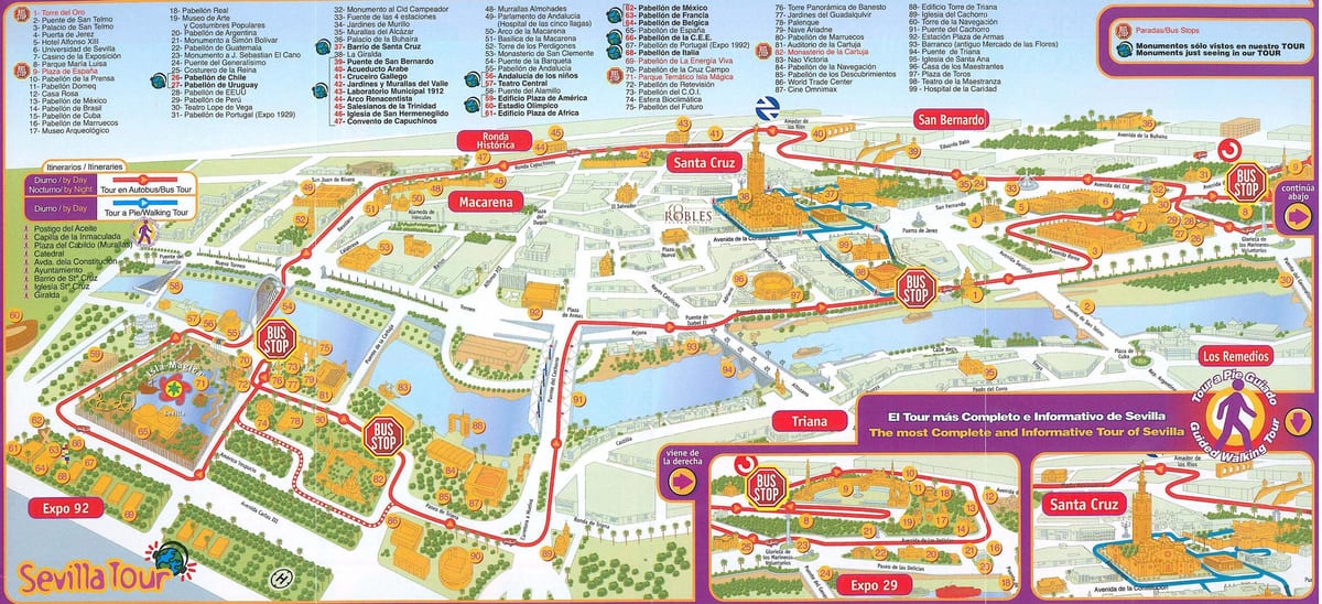 pontos turísticos da cidade de Sevilha mapa