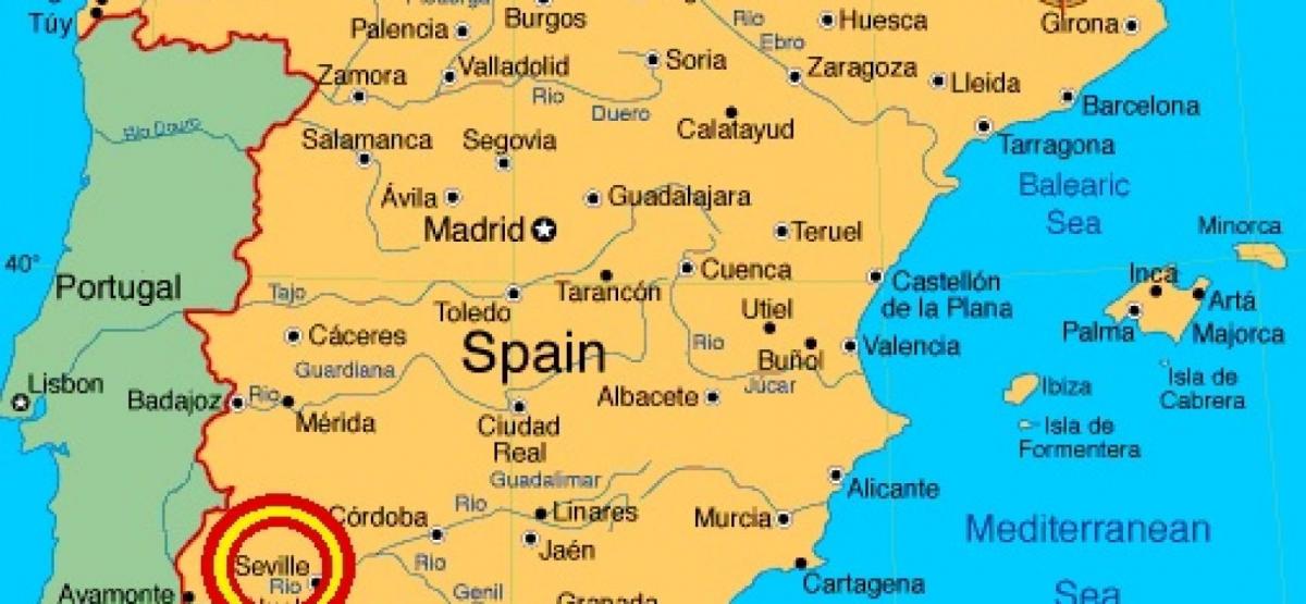 mapa da espanha, mostrando Sevilha