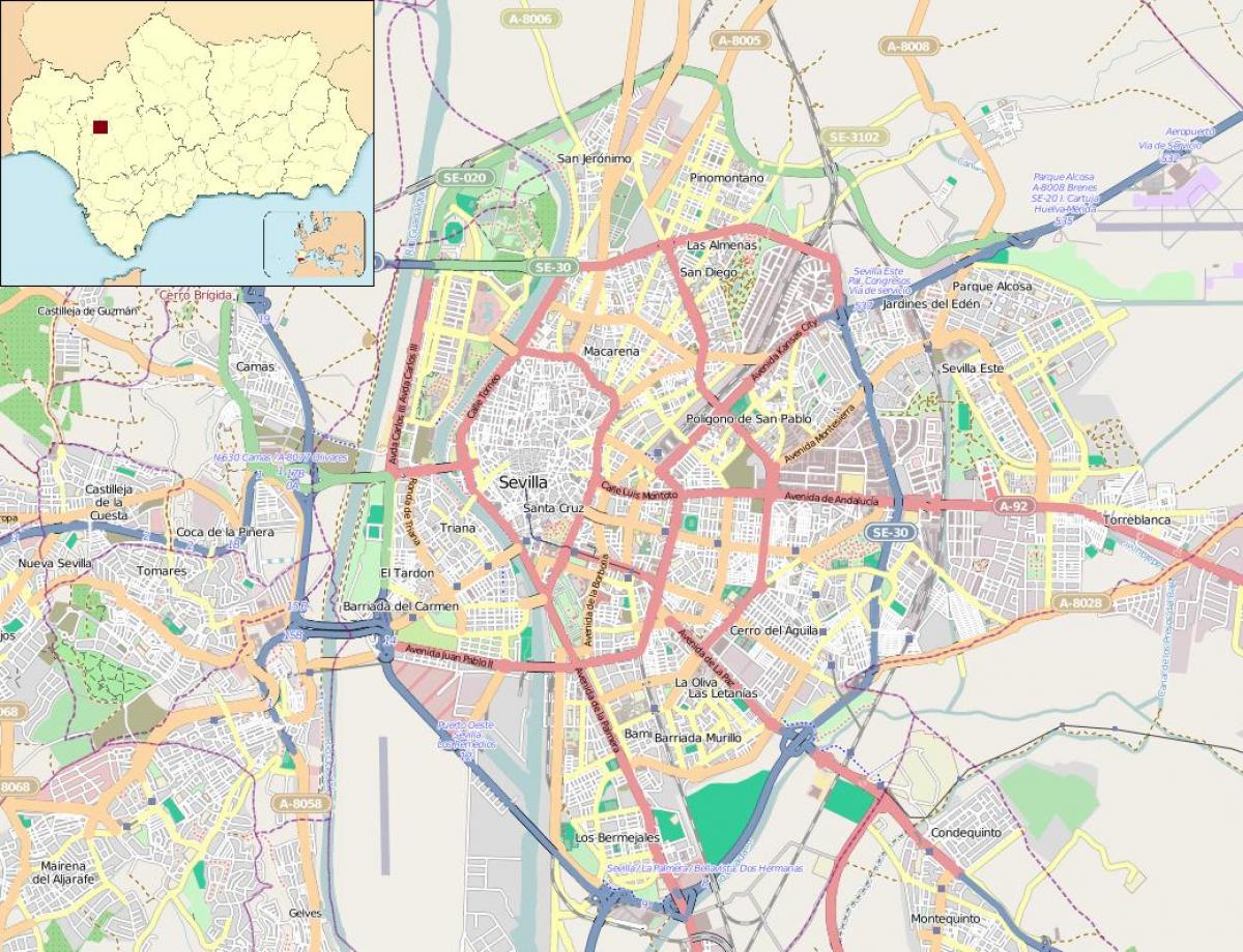 mapa de Sevilha, espanha bairros