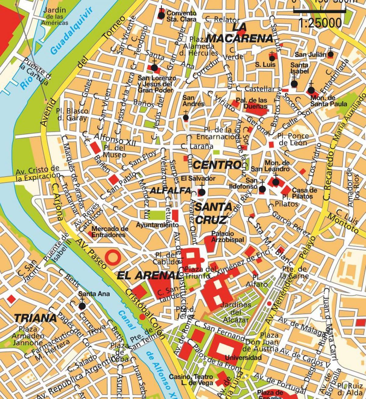 mapa do centro da cidade de Sevilha, espanha