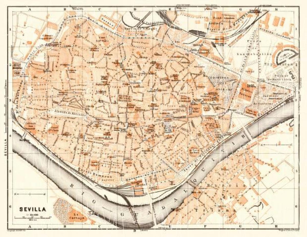 mapa da cidade velha de Sevilha, espanha