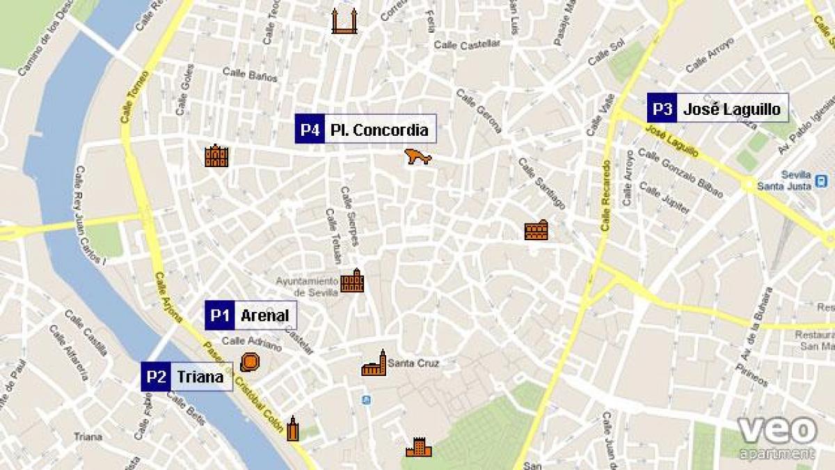 mapa de Sevilha estacionamento