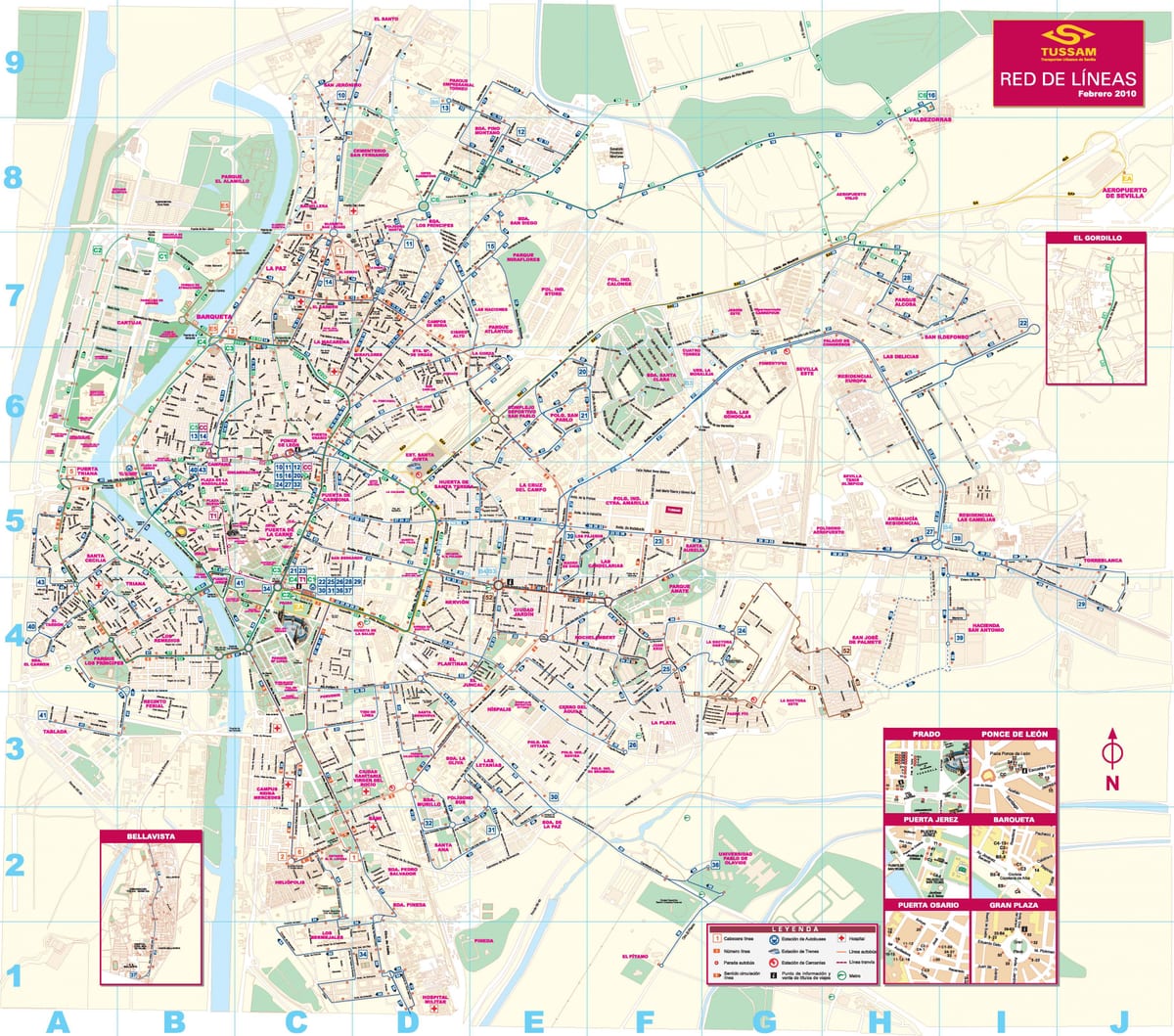 mapa de ônibus em Sevilha, espanha