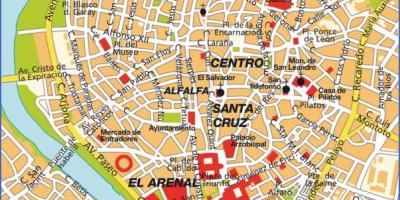 Sevilha, espanha mapa de atrações turísticas